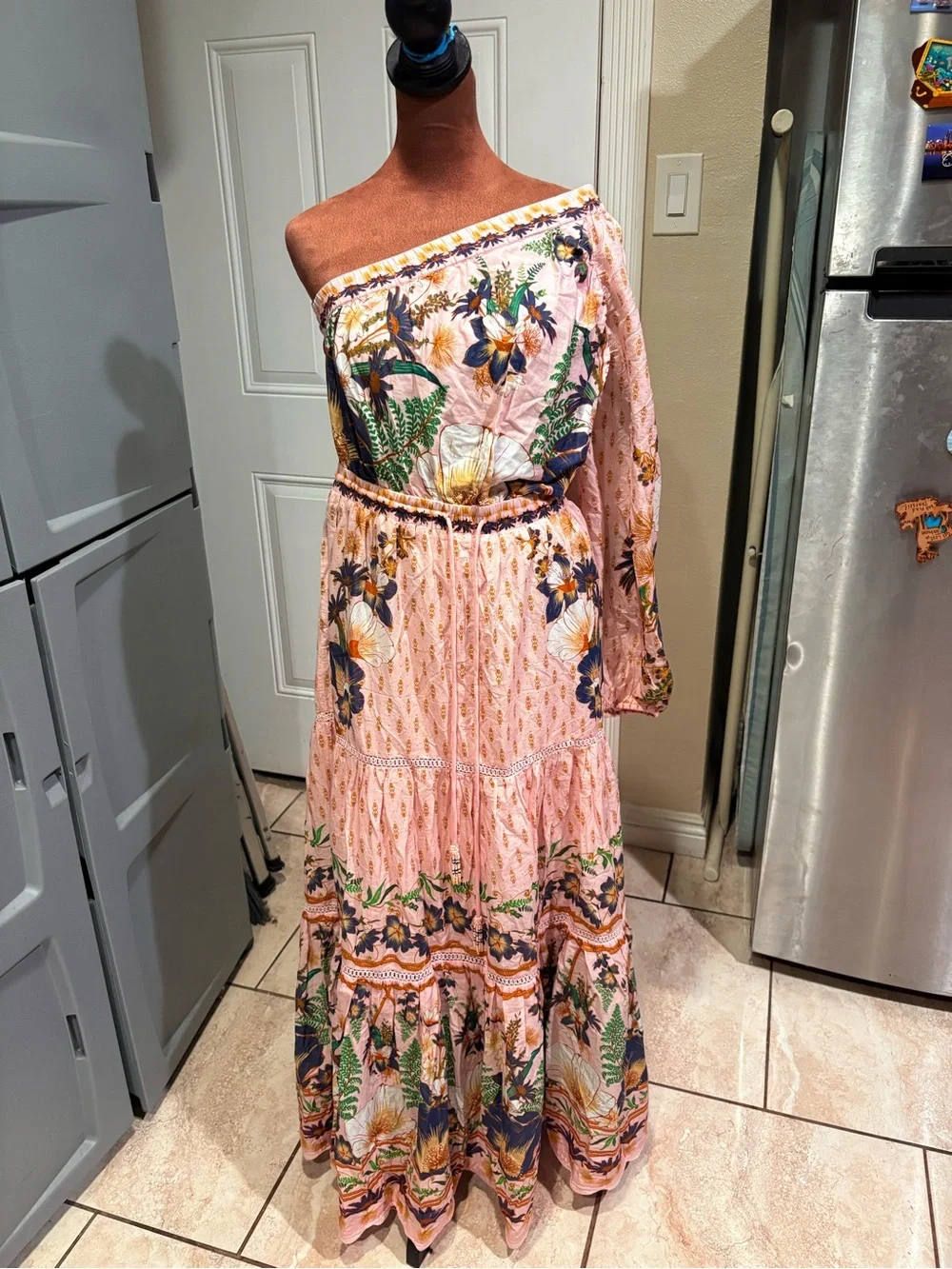 FARM Rio One-Shoulder Pink Floral Maxi Dress
